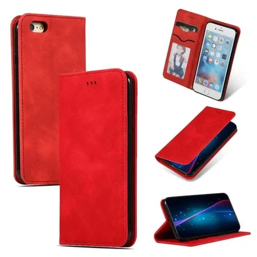 Funda de Cuero con Tapa Horizontal Magnética Retro Skin Feel Business para iPhone 6S Plus y 6 Plus (Rojo)