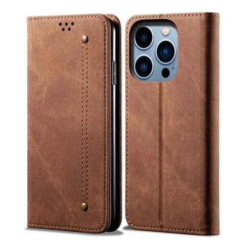 Funda de Cuero con Tapa Horizontal para iPhone 15 Pro (Marrón)
