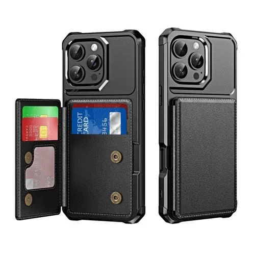 Funda de Cuero con Tapa Horizontal para iPhone 16 Pro Max con Tarjetero (Negro)