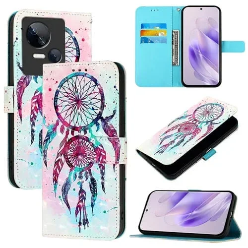 Funda de Cuero con Tapa Horizontal para Tecno Spark 10 5G Pintura 3D (Campanas de Viento)