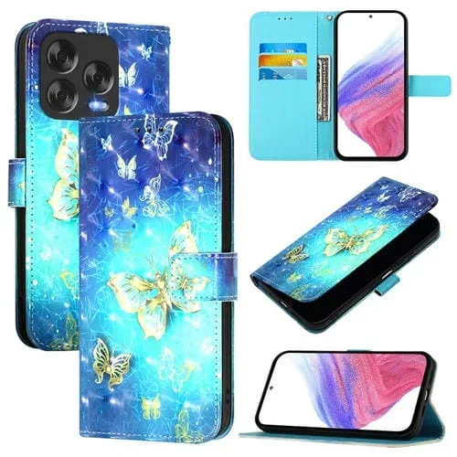 Funda de Cuero con Tapa Horizontal para ZTE Blade V70 con Diseño de Pintura 3D (Mariposa Dorada)