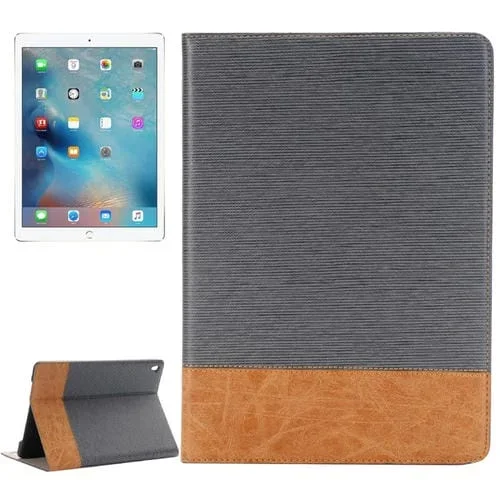 Funda de Cuero con Tapa Horizontal Textura Cruzada Soporte Ranuras Tarjetas Billetera para iPad Pro 9.7 (Gris)