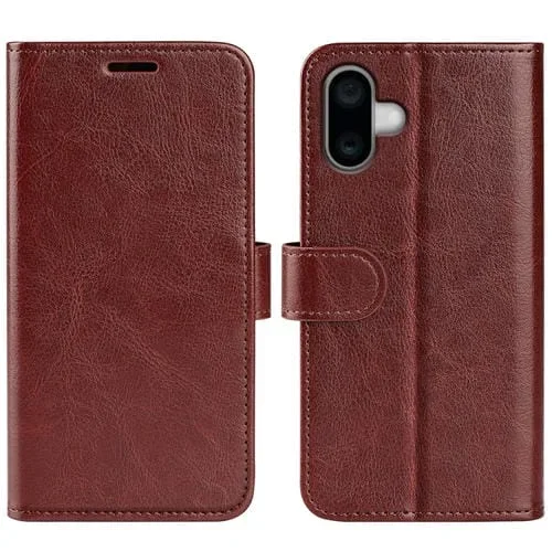 Funda de Cuero con Tapa Horizontal Textura R64 para iPhone 16 Plus (Marrón)