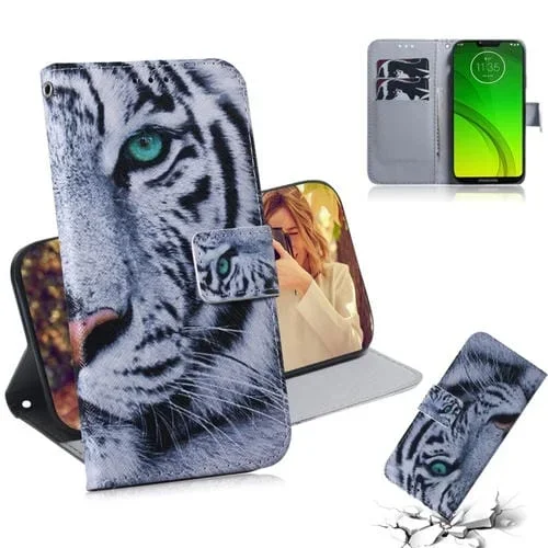 Funda de Cuero con Tapa Horizontal y Dibujo Tigre para Motorola Moto G7 Power con Soporte y Ranuras