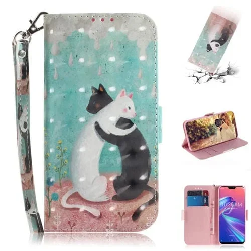 Funda de Cuero con Tapa Horizontal y Gatos 3D para Asus Zenfone Max Pro (M2) ZB631KL con Soporte y Ranuras