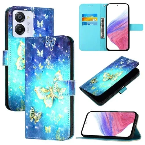 Funda de Cuero con Tapa Horizontal y Pintura 3D para BlackView Color 8 (Mariposa Dorada)