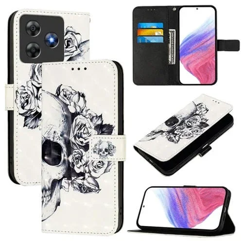Funda de Cuero con Tapa Horizontal y Pintura 3D para BlackView Wave 8C (Calavera)