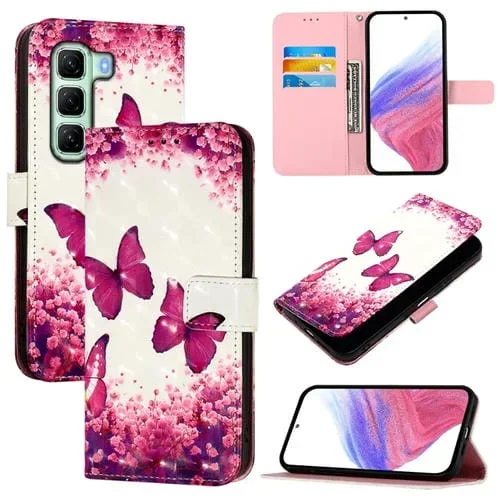 Funda de Cuero con Tapa Horizontal y Pintura 3D para Infinix Hot 50 4G (Mariposa Rosa)