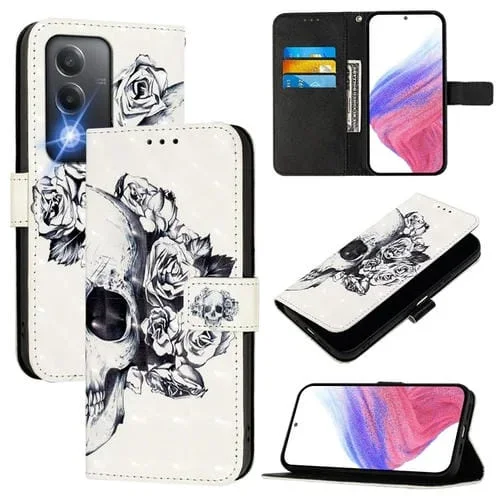 Funda de Cuero con Tapa Horizontal y Pintura 3D para Oppo A80 5G Versión UE/K12X 5G Global (Calavera)