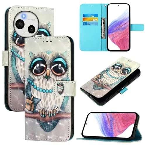 Funda de Cuero con Tapa Horizontal y Pintura 3D para Sharp Aquos Sense9 Plus (Gris)