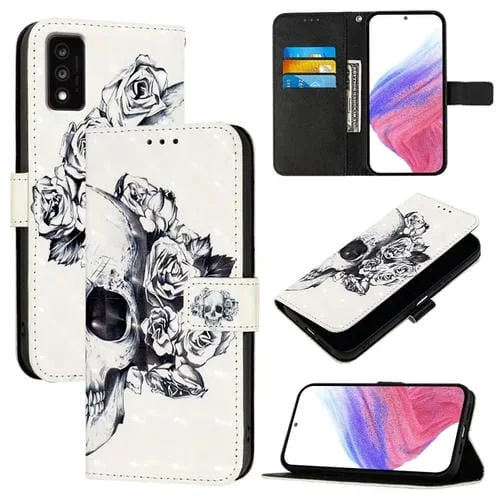 Funda de Cuero con Tapa Horizontal y Pintura 3D para TCL 30T T603Dl (Calavera)