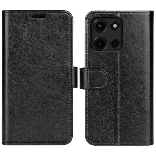 Funda de Cuero con Tapa Horizontal y Textura R64 para Motorola Moto G 5G (2025) (Negro)