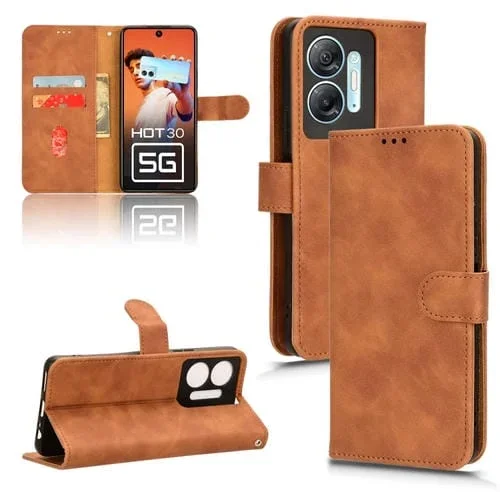 Funda de Cuero con Tapa Magnética para Infinix Hot 30 5G Skin Feel (Marrón)