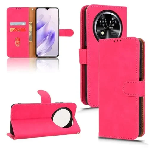 Funda de Cuero con Tapa Magnética para Oukitel C37 Skin Feel (Rojo Rosa)