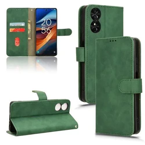 Funda de Cuero con Tapa Magnética para TCL 50 Se Skin Feel (Verde)