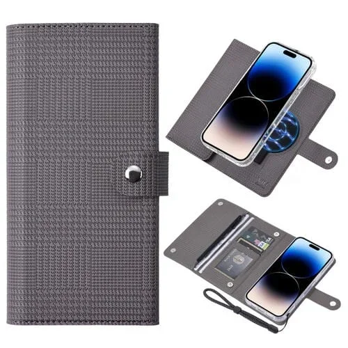 Funda de Cuero con Tapa Magnética Rfid Magsafe Serie Vili Ghb-C para iPhone 14 Pro (Gris)