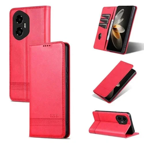 Funda de Cuero con Tapa Magnética Textura Piel de Becerro para Honor 300 Azns (Rojo)