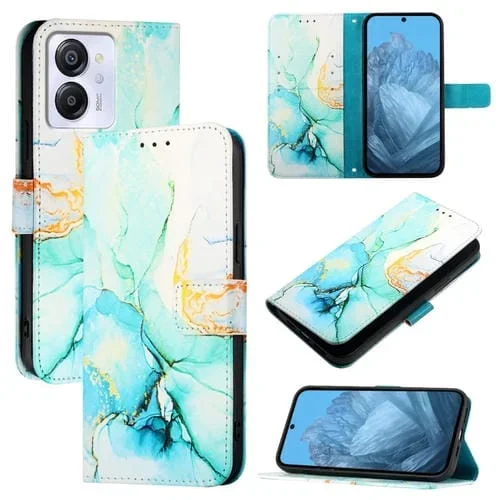 Funda de Cuero con Tapa para BlackView Color 8 Pt003 con Patrón de Mármol (Verde)