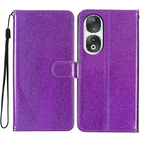 Funda de Cuero con Tapa para Honor 90 con Purpurina en Polvo (Púrpura)