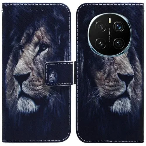 Funda de Cuero con Tapa para Honor Magic 7 Pro (León) Dibujo a Color