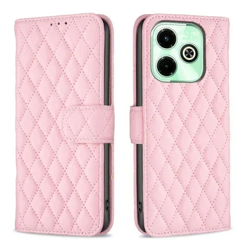 Funda de Cuero con Tapa para Infinix Hot 40/40 Pro Diamond Lattice (Rosa)