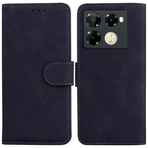 Funda de Cuero con Tapa para Infinix Note 40 Pro + 5G Skin Feel Pure Color (Negro)
