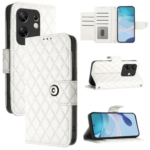 Funda de Cuero con Tapa para Infinix Zero 30 4G con Textura Romboidal y Cordón (Blanco)