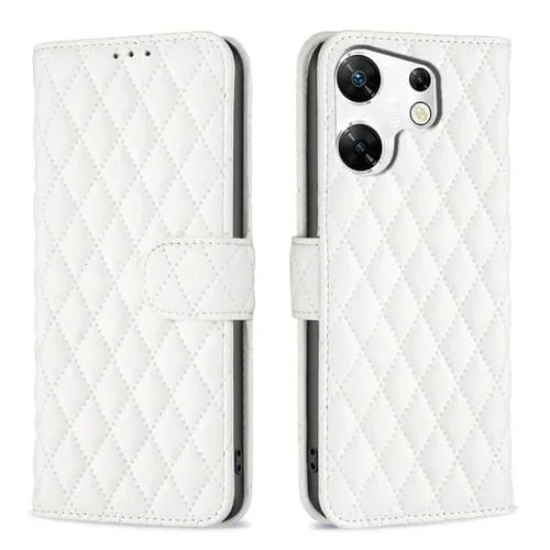 Funda de Cuero con Tapa para Infinix Zero 30 4G Diamond Lattice (Blanco)
