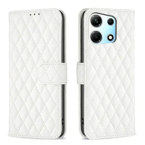Funda de Cuero con Tapa para Infinix Zero 30 5G Diamond Lattice (Blanco)