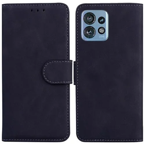 Funda de Cuero con Tapa para Motorola Edge 40 Pro Skin Feel Pure Color (Negro)