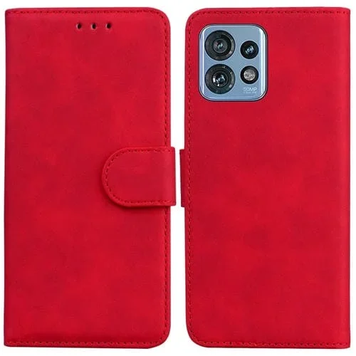 Funda de Cuero con Tapa para Motorola Edge 40 Pro Skin Feel Pure Color (Rojo)