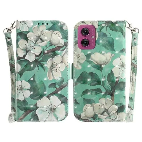 Funda de Cuero con Tapa para Motorola Moto G55 (Flor de Acuarela)
