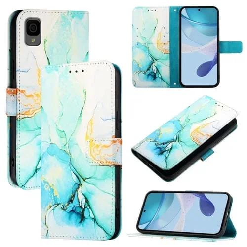 Funda de Cuero con Tapa para TCL 30Z T602Dl Pt003 Diseño Mármol (Verde)