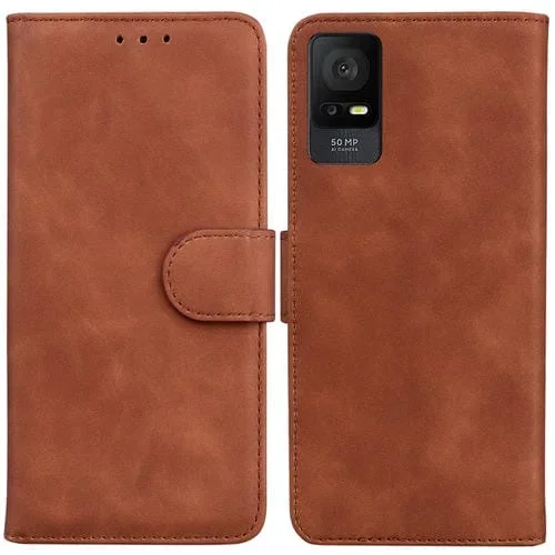 Funda de Cuero con Tapa para TCL 408 Skin Feel Pure Color (Marrón)