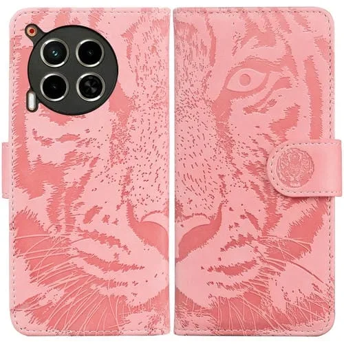 Funda de Cuero con Tapa para Tecno Camon 30 4G/5G Tiger Embossing (Rosa)
