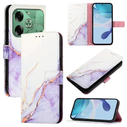 Funda de Cuero con Tapa para Tecno Pova 6 4G Pt003 con Patrón Mármol (Blanco Morado)