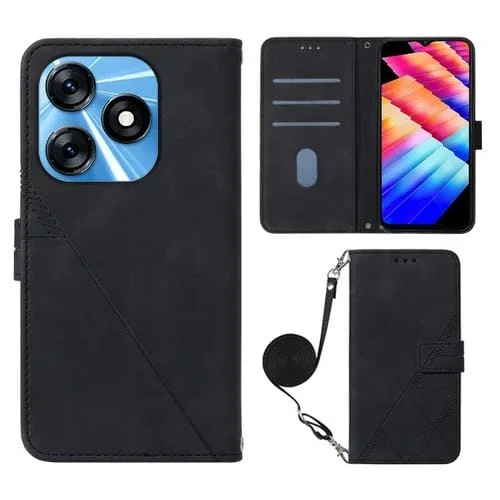 Funda de Cuero con Tapa para Tecno Spark 10 4G / K15K Crossbody 3D (Negro)