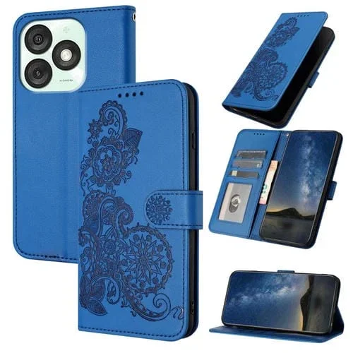 Funda de Cuero con Tapa para Teléfono Itel A50 Diseño Flor de Datura (Azul)