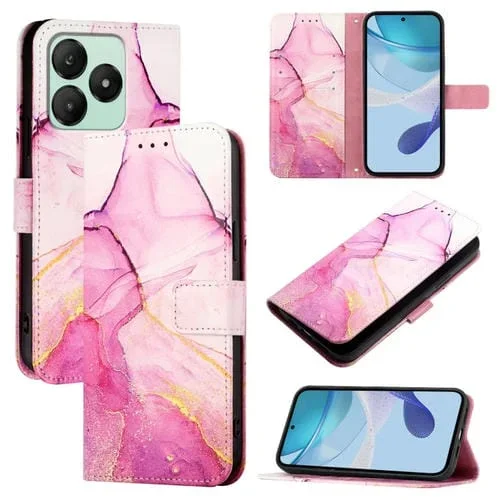 Funda de Cuero con Tapa para Teléfono Wiko T20 Pt003 con Patrón de Mármol (Rosa, Morado y Dorado)