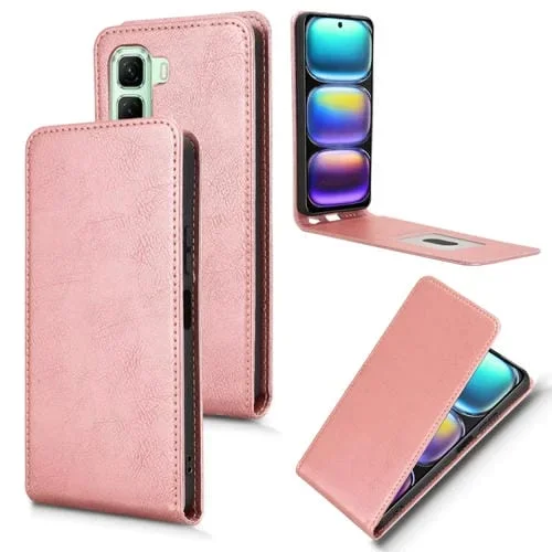 Funda de Cuero con Tapa Vertical Magnética para Infinix Hot 50 4G (Oro Rosa)