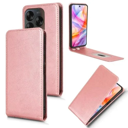 Funda de Cuero con Tapa Vertical Magnética para ZTE Blade V70 Design 4G (Oro Rosa)