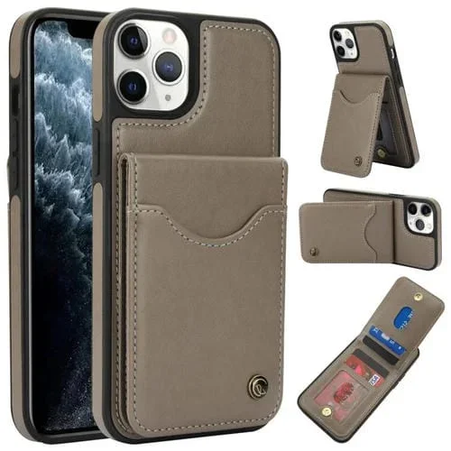 Funda de Cuero con Tapa Vertical para iPhone 11 Pro Awquer con Tarjetero (Gris)