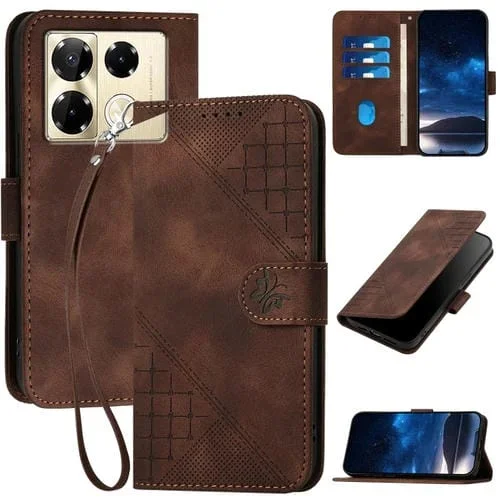 Funda de Cuero con Tapa y Cordón para Infinix Note 40 Pro 4G/5G Yx0080 (Café) Diseño en Relieve