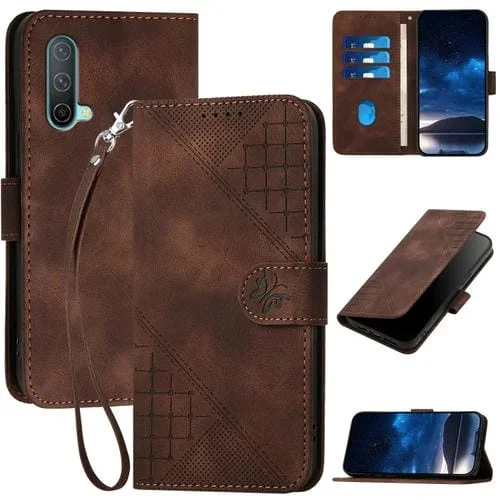 Funda de Cuero con Tapa y Cordón para OnePlus Nord Ce 5G Yx0080 con Diseño en Relieve (Café)