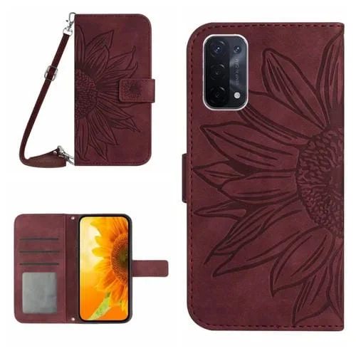 Funda de Cuero con Tapa y Cordón para OnePlus Nord N200 Skin Feel Sun Flower (Rojo Vino)