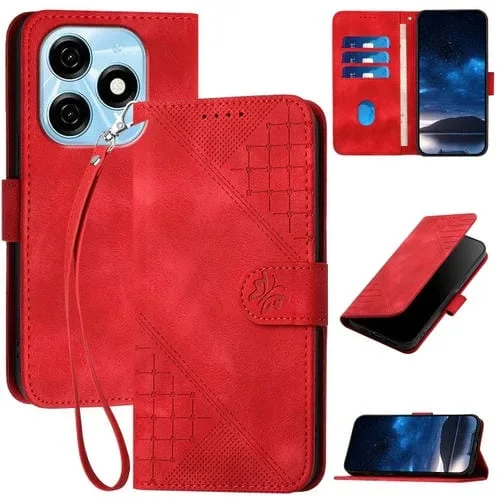 Funda de Cuero con Tapa y Cordón para Tecno Spark 20 4G / 20C 4G Yx0080 (Rojo)