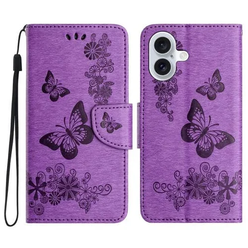 Funda de cuero con tapa y diseño de mariposas para iPhone 17 (morado)