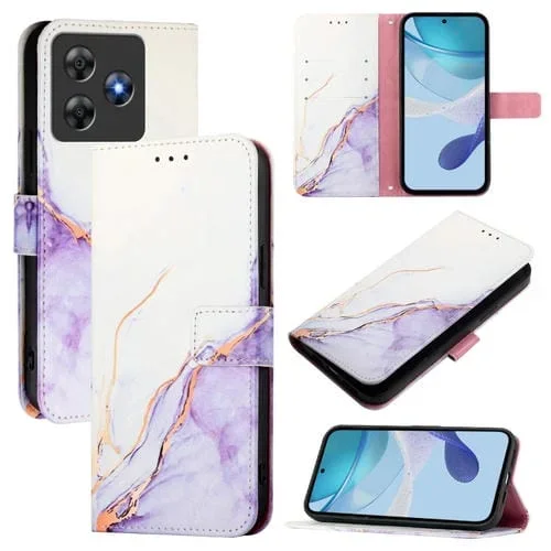 Funda de Cuero con Tapa y Diseño de Mármol para BlackView Wave 8C Pt003 (Blanco y Morado)
