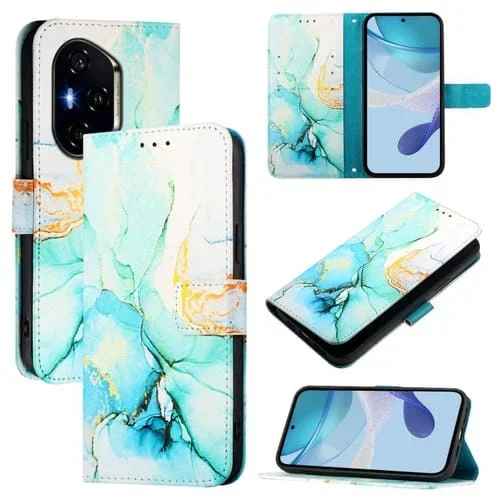 Funda de Cuero con Tapa y Diseño de Mármol para Honor 300 Pro/300 Ultra Pt003 (Verde)
