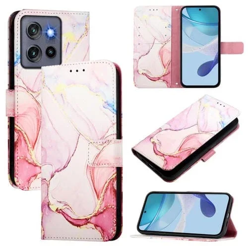 Funda de Cuero con Tapa y Diseño de Mármol para Motorola Moto G Stylus 5G 2025 (Oro Rosa)